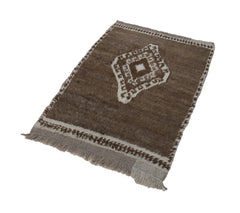 Handmade Area Rug - Brown Geometric Cotton Wool Vintage Turkish Carpet 3'5''x5'5''