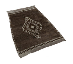 Handmade Area Rug - Brown Geometric Cotton Wool Vintage Turkish Carpet 3'5''x5'5''