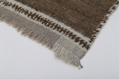 Handmade Area Rug - Brown Geometric Cotton Wool Vintage Turkish Carpet 3'5''x5'5''