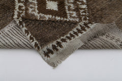Handmade Area Rug - Brown Geometric Cotton Wool Vintage Turkish Carpet 3'5''x5'5''