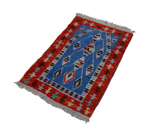 Tulu Red Geometric Cotton Wool Handmade Area Rug 2'2'' x 3'5''