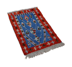 Tulu Red Geometric Cotton Wool Handmade Area Rug 2'2'' x 3'5''