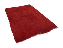 Handmade Area Rug - Red Geometric Cotton Wool Rug 5'3'' x 7'10'' Durable Turkish Carpet