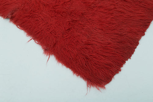 Handmade Area Rug - Red Geometric Cotton Wool Rug 5'3'' x 7'10'' Durable Turkish Carpet