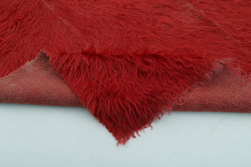 Handmade Area Rug - Red Geometric Cotton Wool Rug 5'3'' x 7'10'' Durable Turkish Carpet