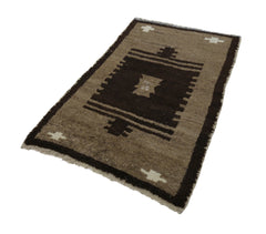 Handmade Area Rug - Brown Geometric Turkish Wool Cotton Carpet 3'11''x6'9''