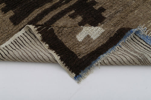 Handmade Area Rug - Brown Geometric Turkish Wool Cotton Carpet 3'11''x6'9''
