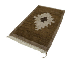 Handmade Area Rug - Brown Geometric Cotton Wool Vintage Wool Carpet 3'6"x6'2"