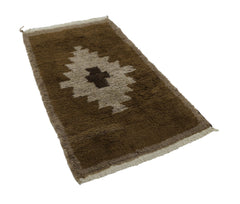 Handmade Area Rug - Brown Geometric Cotton Wool Vintage Wool Carpet 3'6"x6'2"