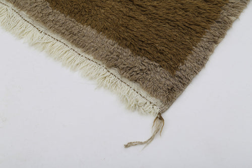 Handmade Area Rug - Brown Geometric Cotton Wool Vintage Wool Carpet 3'6"x6'2"