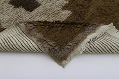 Handmade Area Rug - Brown Geometric Cotton Wool Vintage Wool Carpet 3'6"x6'2"