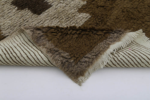 Handmade Area Rug - Brown Geometric Cotton Wool Vintage Wool Carpet 3'6"x6'2"