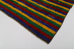 Handmade Area Rug - Yellow Striped Cotton Wool Rug | Vintage Turkish Carpet 5'x6'9"