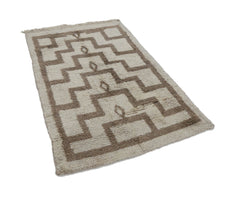 Handmade Area Rug - Beige Geometric Cotton Wool Turkish Wool Carpet 3'11" x 6'1"