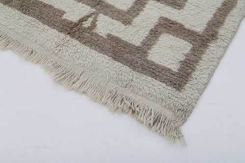 Handmade Area Rug - Beige Geometric Cotton Wool Turkish Wool Carpet 3'11" x 6'1"