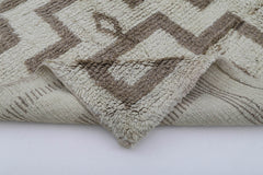 Handmade Area Rug - Beige Geometric Cotton Wool Turkish Wool Carpet 3'11" x 6'1"