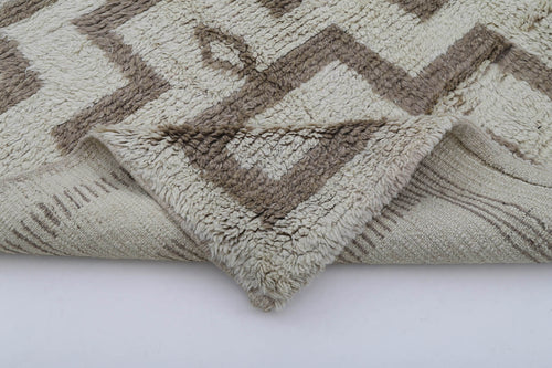 Handmade Area Rug - Beige Geometric Cotton Wool Turkish Wool Carpet 3'11" x 6'1"
