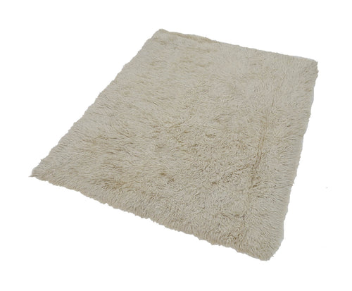 Handmade Area Rug - Beige Geometric Cotton Wool Blend | Soft Durable Turkish Carpet 4'1''x5'6''
