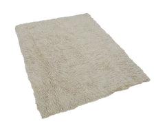 Handmade Area Rug - Beige Geometric Cotton Wool Blend | Soft Durable Turkish Carpet 4'1''x5'6''