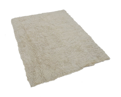 Handmade Area Rug - Beige Geometric Cotton Wool Blend | Soft Durable Turkish Carpet 4'1''x5'6''
