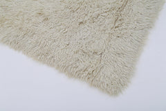 Handmade Area Rug - Beige Geometric Cotton Wool Blend | Soft Durable Turkish Carpet 4'1''x5'6''