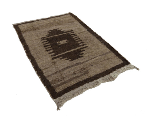 Tulu Brown Geometric Cotton Wool Handmade Area Rug 4'1'' x 5'11''