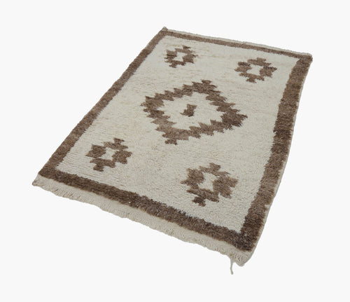 Tulu Beige Geometric Cotton Wool Handmade Area Rug 3'11'' x 5'9''