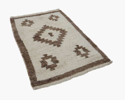 Tulu Beige Geometric Cotton Wool Handmade Area Rug 3'11'' x 5'9''