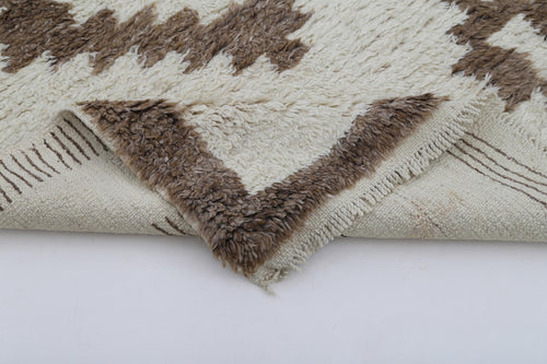 Tulu Beige Geometric Cotton Wool Handmade Area Rug 3'11'' x 5'9''