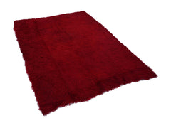 Handmade Area Rug - Red Geometric Cotton Wool Vintage Turkish Carpet 5'2''x7'3''