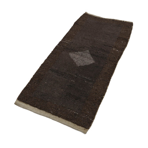 Handmade Area Rug - Brown Geometric Cotton Wool Hand Woven Rug 2'5''x5'9''