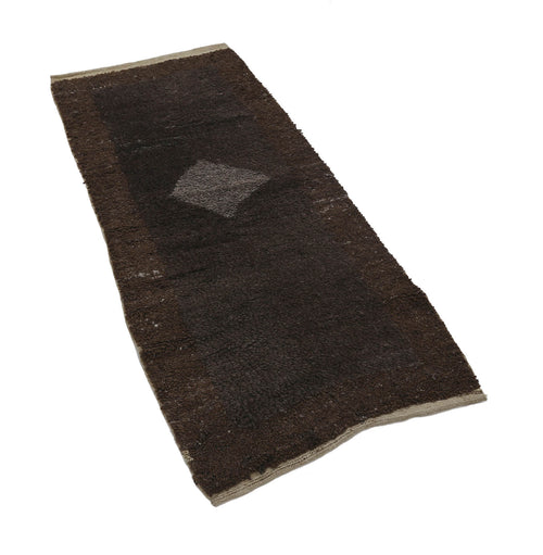 Handmade Area Rug - Brown Geometric Cotton Wool Hand Woven Rug 2'5''x5'9''