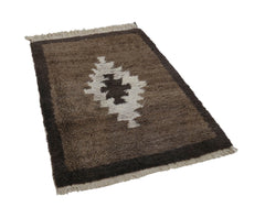 Handmade Area Rug – Brown Geometric Cotton Wool Vintage Turkish Carpet 4'4''x6'5''
