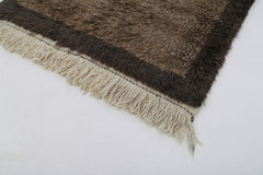 Handmade Area Rug – Brown Geometric Cotton Wool Vintage Turkish Carpet 4'4''x6'5''