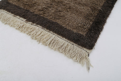 Handmade Area Rug – Brown Geometric Cotton Wool Vintage Turkish Carpet 4'4''x6'5''