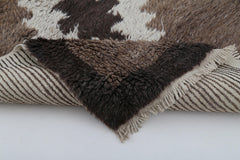 Handmade Area Rug – Brown Geometric Cotton Wool Vintage Turkish Carpet 4'4''x6'5''