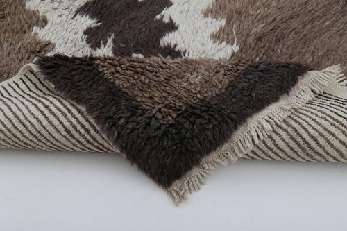 Handmade Area Rug – Brown Geometric Cotton Wool Vintage Turkish Carpet 4'4''x6'5''