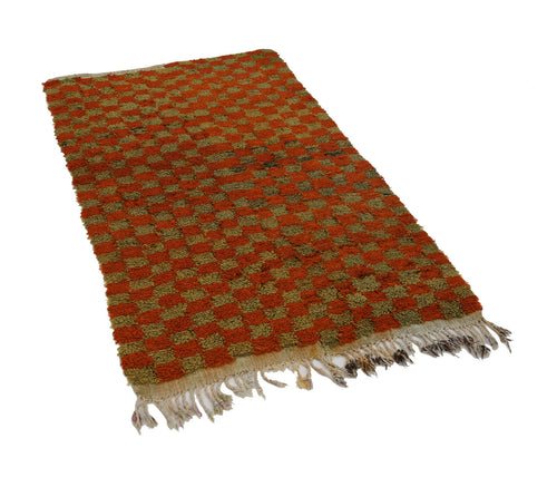 Handmade Area Rug - Red Geometric Cotton Wool Durable Turkish Carpet 3'7''x5'9''