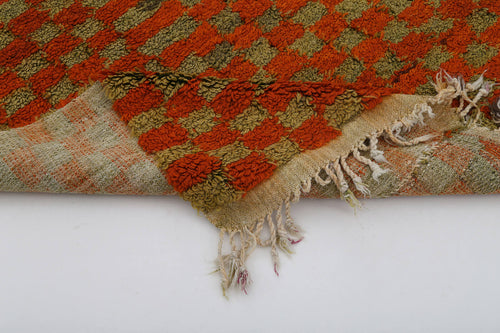 Handmade Area Rug - Red Geometric Cotton Wool Durable Turkish Carpet 3'7''x5'9''