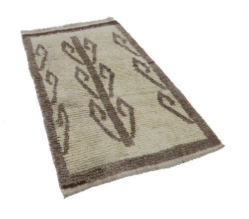 Handmade Area Rug - Beige Geometric Cotton Wool Turkish Wool Carpet 3'7''x6'3''