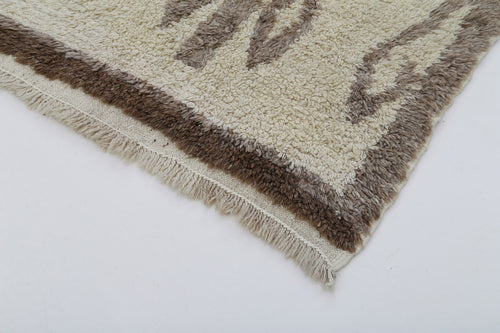 Handmade Area Rug - Beige Geometric Cotton Wool Turkish Wool Carpet 3'7''x6'3''