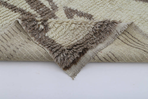 Handmade Area Rug - Beige Geometric Cotton Wool Turkish Wool Carpet 3'7''x6'3''