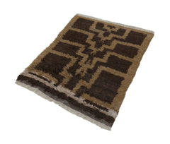 Handmade Area Rug - Brown Geometric Cotton Wool Vintage Hand Woven Carpet 3'5''x4'9''