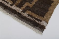 Handmade Area Rug - Brown Geometric Cotton Wool Vintage Hand Woven Carpet 3'5''x4'9''