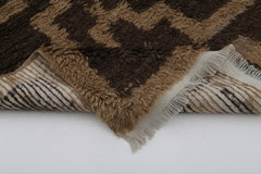 Handmade Area Rug - Brown Geometric Cotton Wool Vintage Hand Woven Carpet 3'5''x4'9''