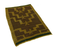 Handmade Area Rug – Brown Geometric Cotton Wool Vintage Handwoven Carpet 3'2''x4'10''