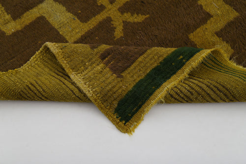 Handmade Area Rug – Brown Geometric Cotton Wool Vintage Handwoven Carpet 3'2''x4'10''