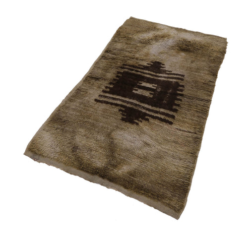 Handmade Area Rug – Brown Geometric Cotton Wool Vintage Wool Rug 3'1''x5'3''