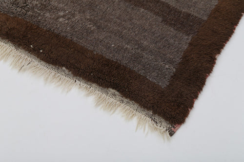 Handmade Area Rug – Brown Geometric Cotton Wool Turkish Vintage Carpet 3'6''x5'1''