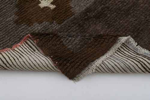 Handmade Area Rug – Brown Geometric Cotton Wool Turkish Vintage Carpet 3'6''x5'1''